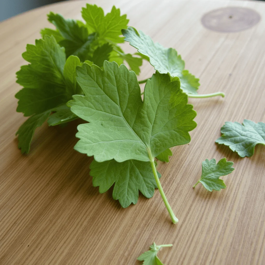 Composition de feuilles de vigne fraîches, dolmas farcis et ingrédients méditerranéens sur une table en bois