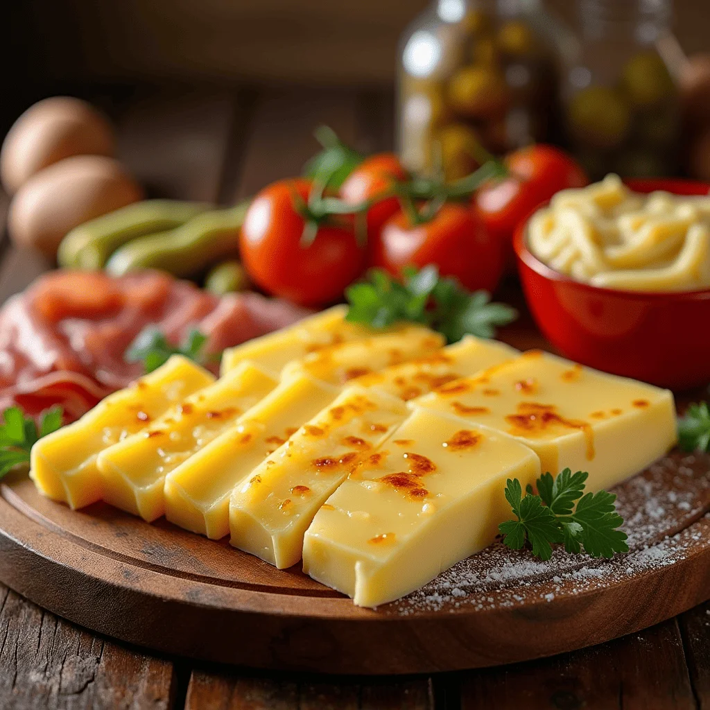 Plateau de raclette avec fromage fondu, pommes de terre, charcuterie et cornichons, dans une ambiance chaleureuse